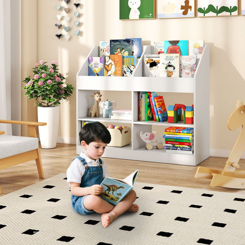 3-Tier Kid's Bookshelf Toy Storage Organizer with Display Rack and 4 Compartments, White