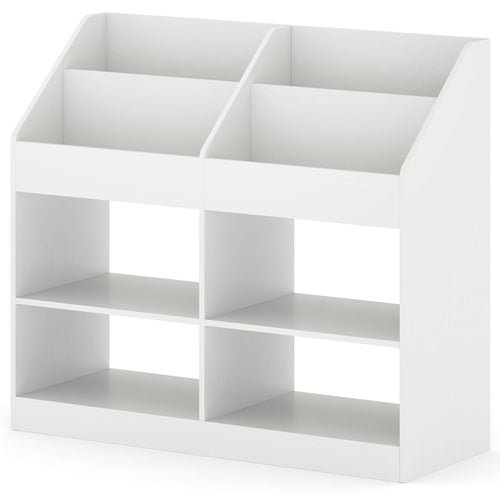 3-Tier Kid's Bookshelf Toy Storage Organizer with Display Rack and 4 Compartments, White