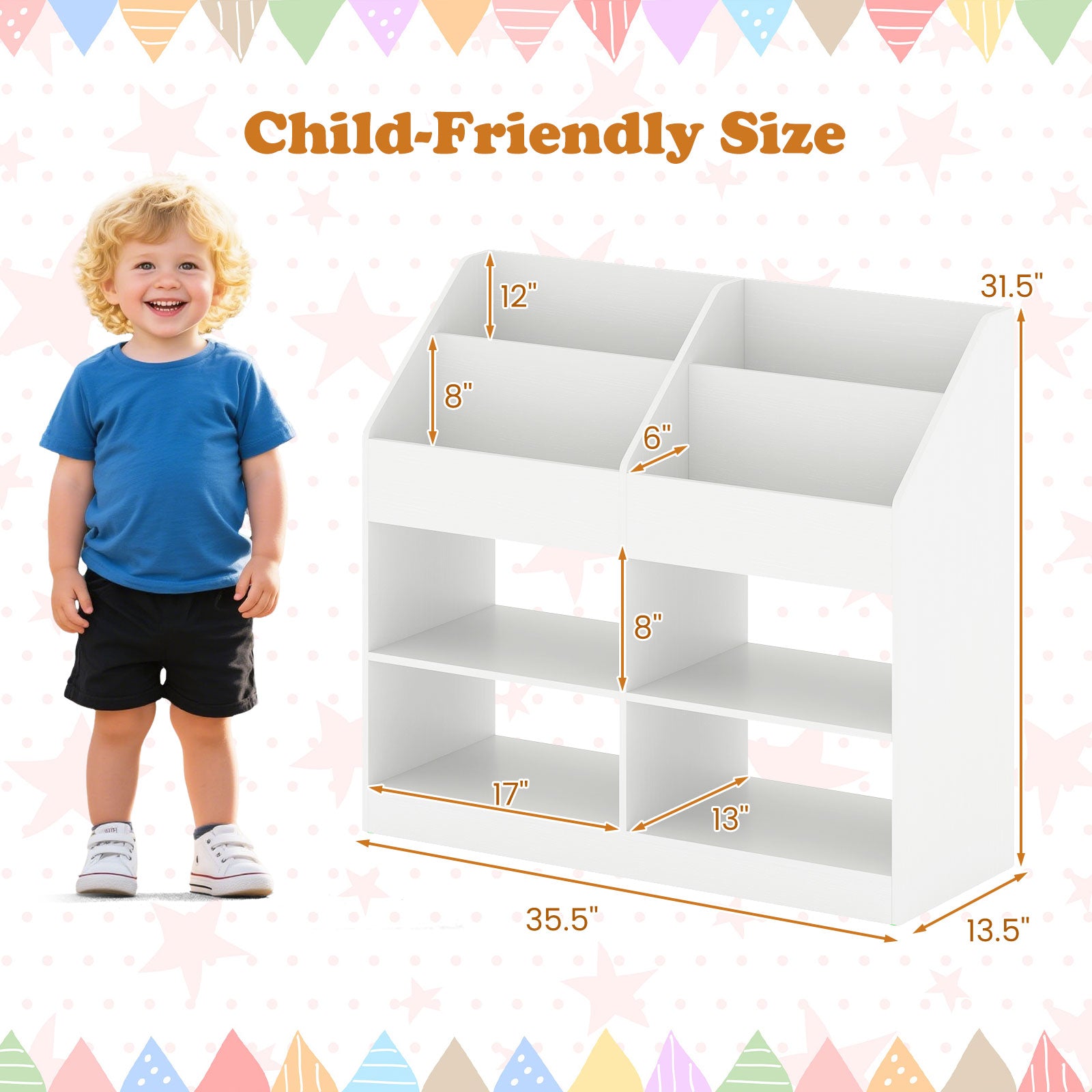 3-Tier Kid's Bookshelf Toy Storage Organizer with Display Rack and 4 Compartments, White Kids Storage at Gallery Canada