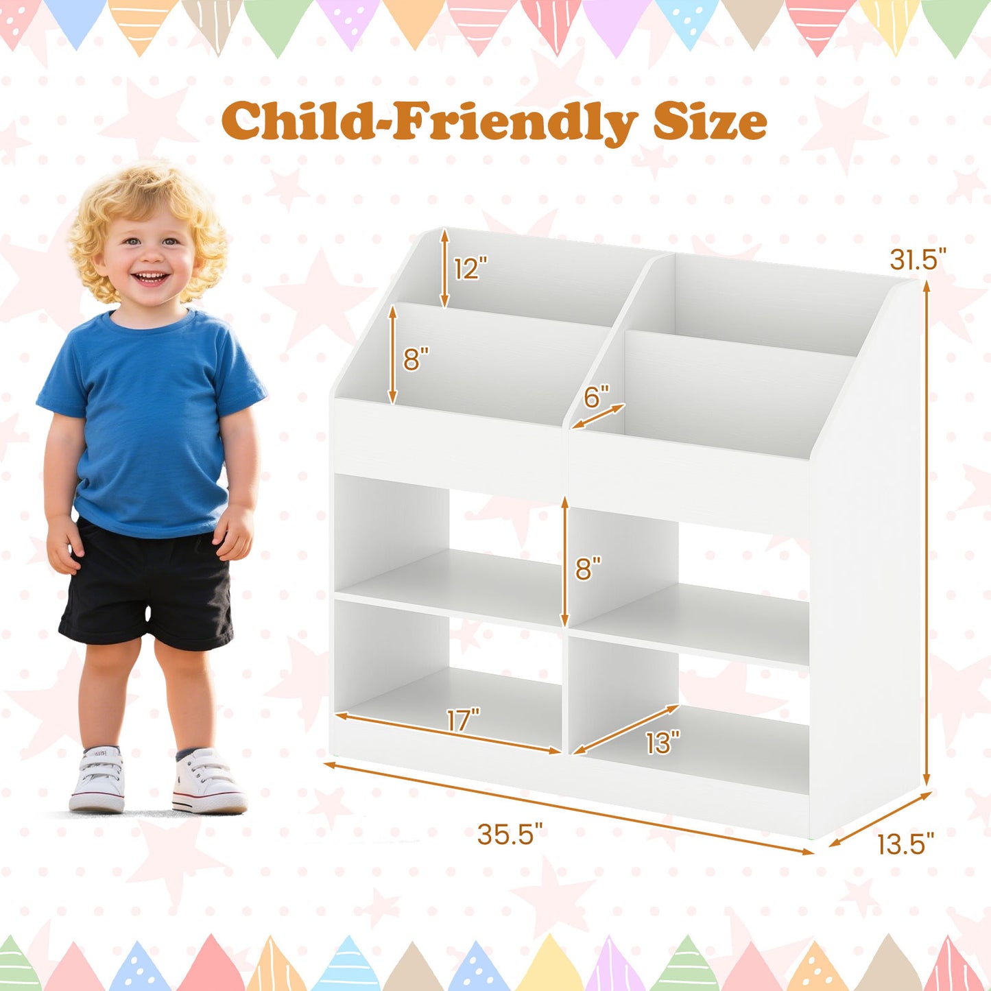 3-Tier Kid's Bookshelf Toy Storage Organizer with Display Rack and 4 Compartments, White Kids Storage at Gallery Canada