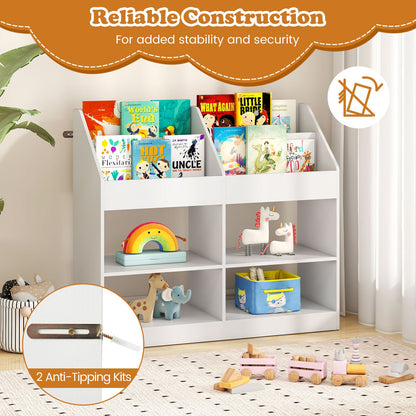 3-Tier Kid's Bookshelf Toy Storage Organizer with Display Rack and 4 Compartments, White Kids Storage at Gallery Canada