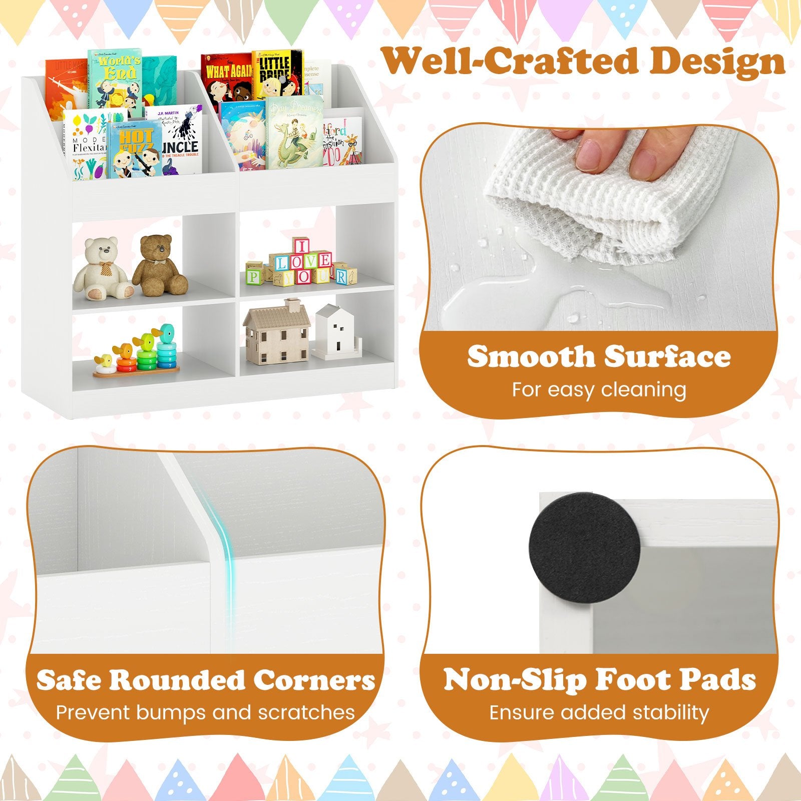 3-Tier Kid's Bookshelf Toy Storage Organizer with Display Rack and 4 Compartments, White Kids Storage at Gallery Canada