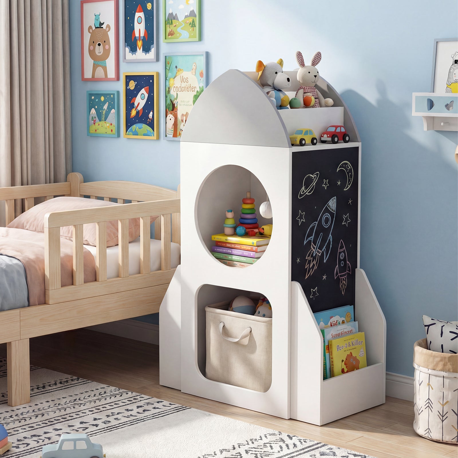 3-Tier Kids Bookshelf Rocket Space Theme Toddler Toy Storage Organizer, White Kids Storage at Gallery Canada