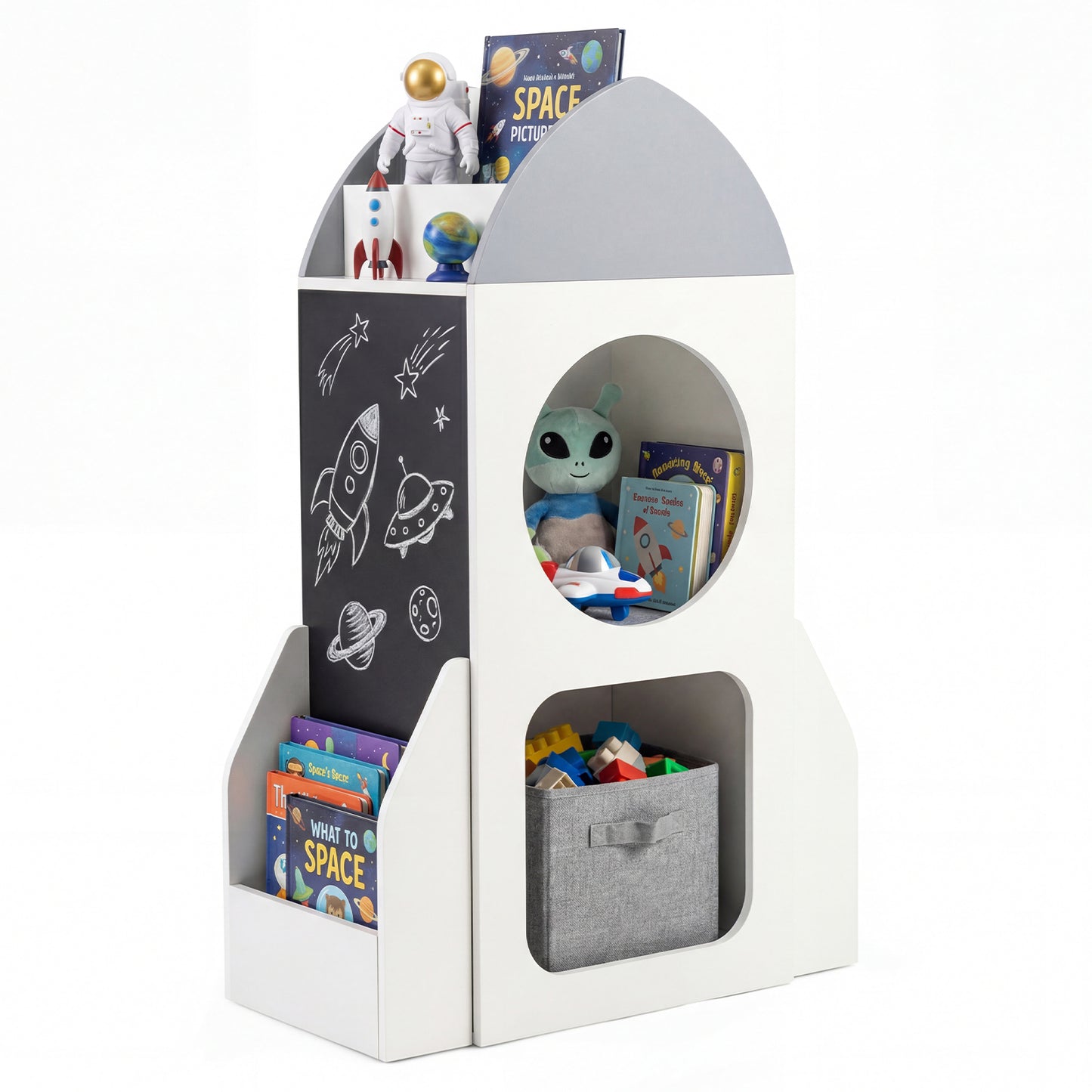 3-Tier Kids Bookshelf Rocket Space Theme Toddler Toy Storage Organizer, White Kids Storage at Gallery Canada