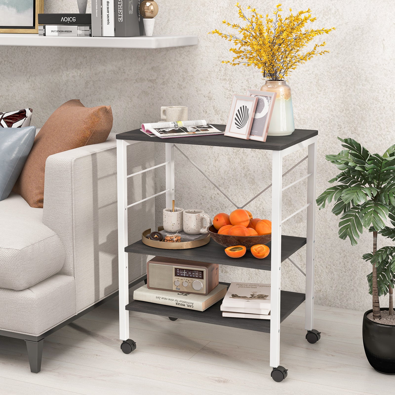 3-Tier Kitchen Baker's Rack Microwave Oven Cart, Deep Brown Baker's Racks at Gallery Canada