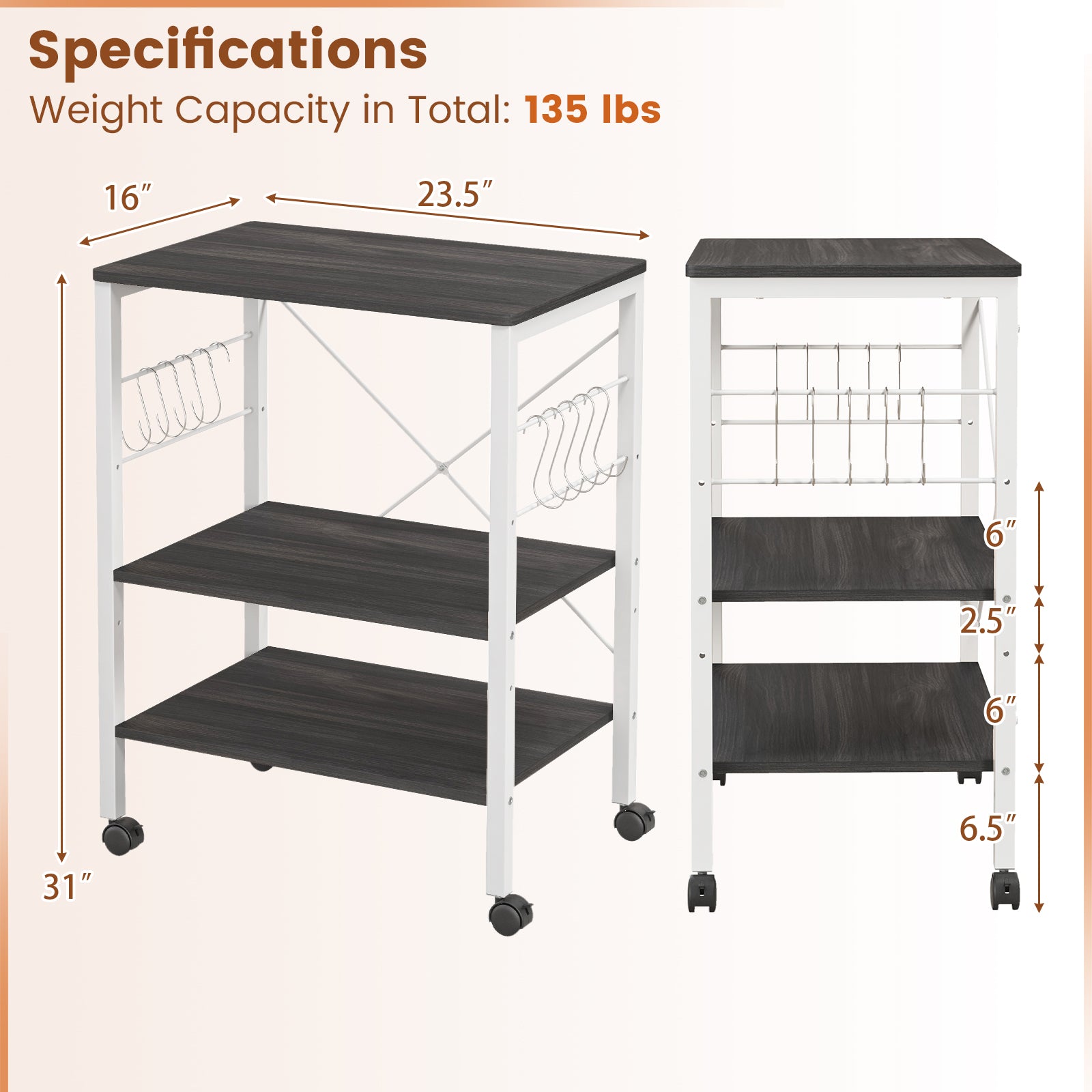 3-Tier Kitchen Baker's Rack Microwave Oven Cart, Deep Brown Baker's Racks at Gallery Canada
