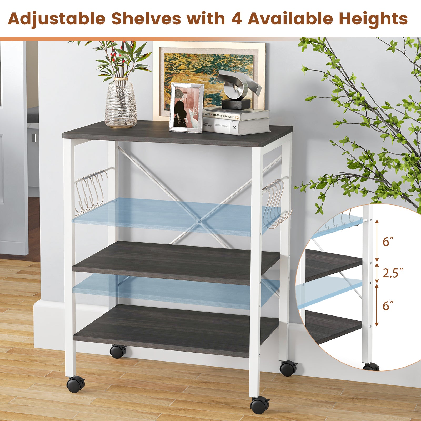3-Tier Kitchen Baker's Rack Microwave Oven Cart, Deep Brown Baker's Racks at Gallery Canada