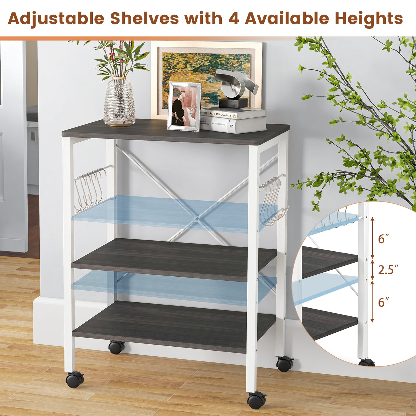 3-Tier Kitchen Baker's Rack Microwave Oven Cart, Deep Brown Baker's Racks at Gallery Canada