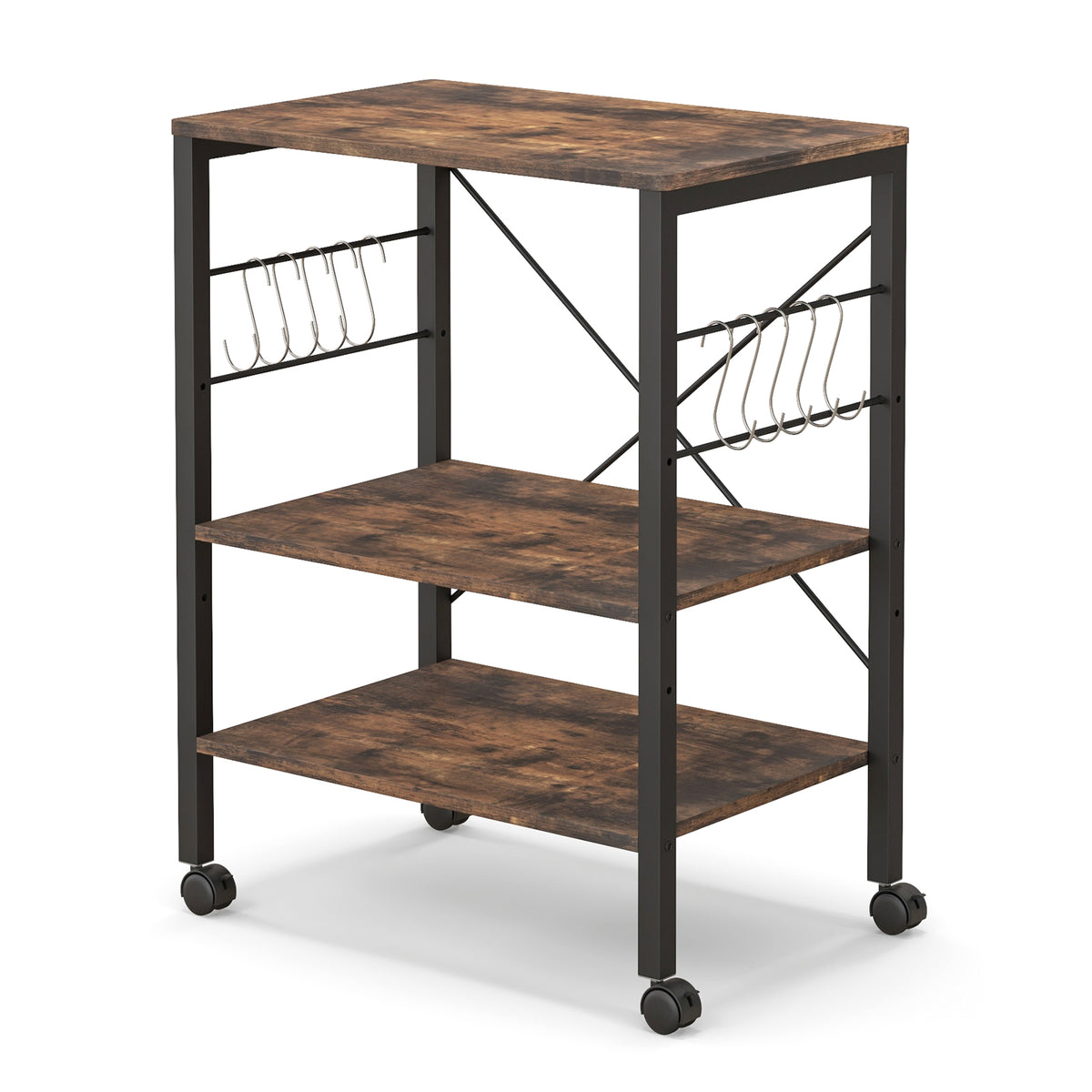 3-Tier Kitchen Baker's Rack Microwave Oven Storage Cart, Rustic Brown Baker's Racks at Gallery Canada