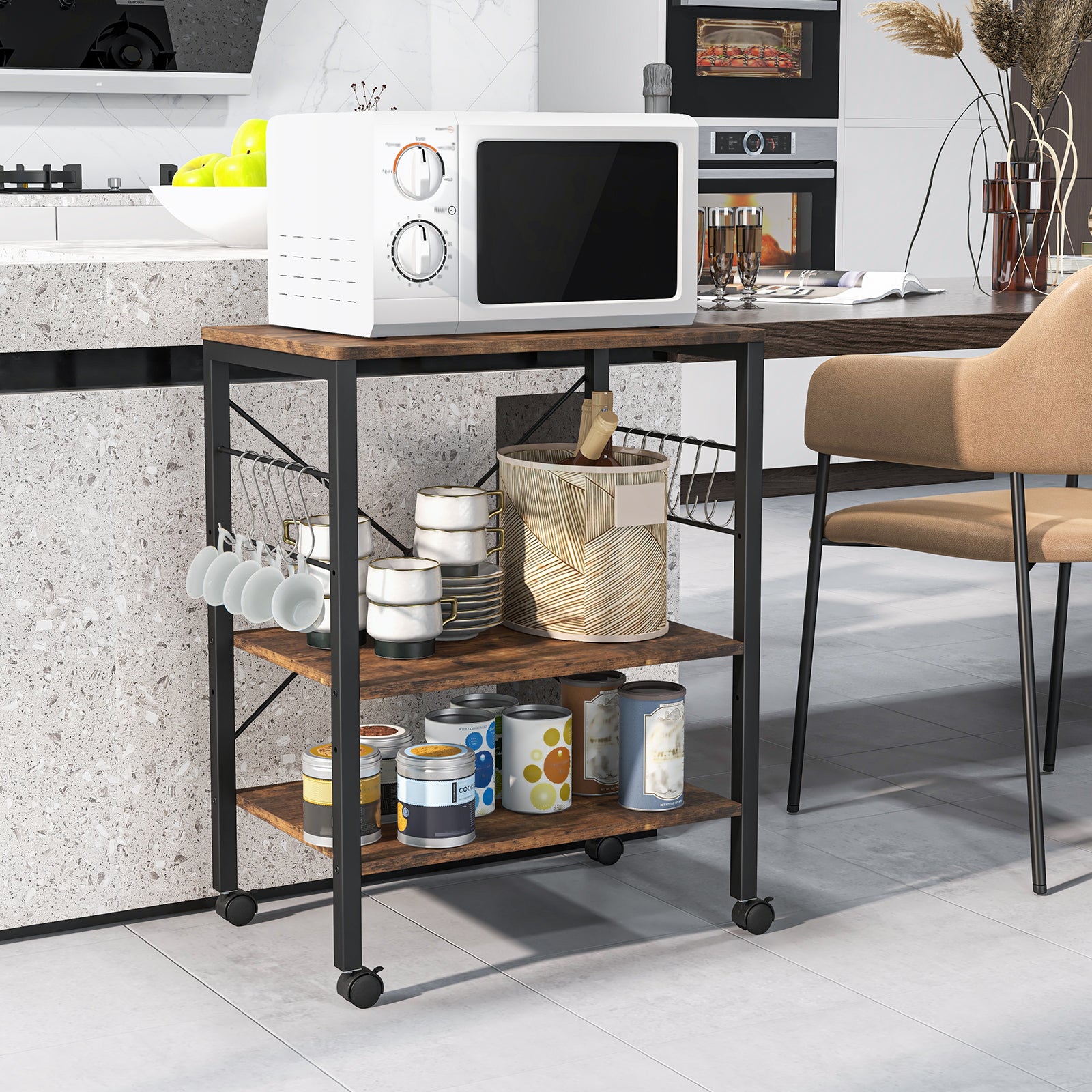 3-Tier Kitchen Baker's Rack Microwave Oven Storage Cart, Rustic Brown Baker's Racks at Gallery Canada