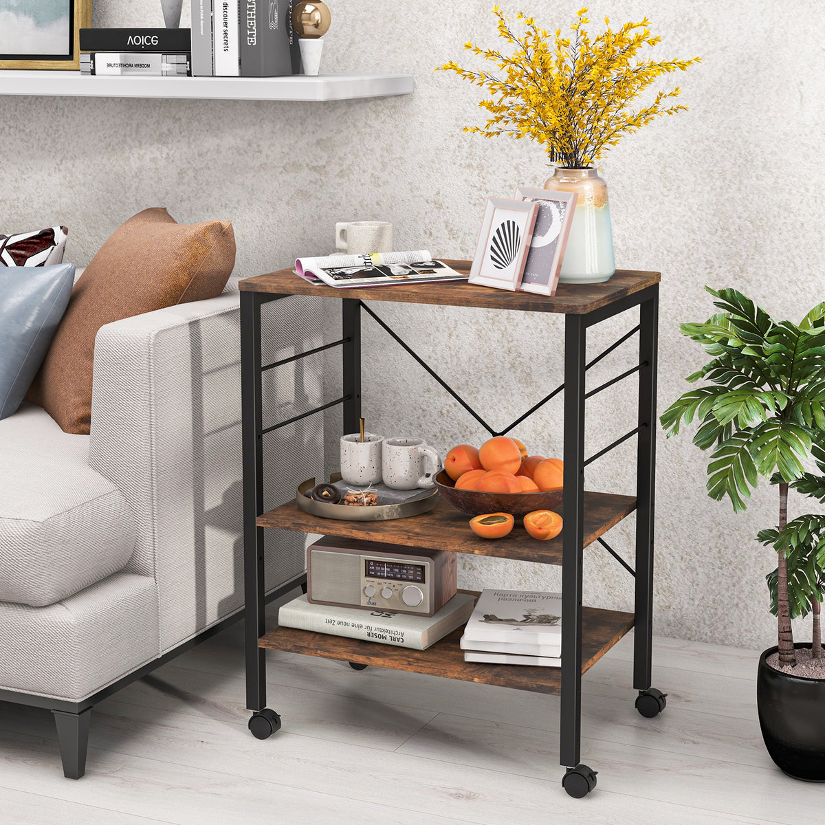 3-Tier Kitchen Baker's Rack Microwave Oven Storage Cart, Rustic Brown Baker's Racks at Gallery Canada