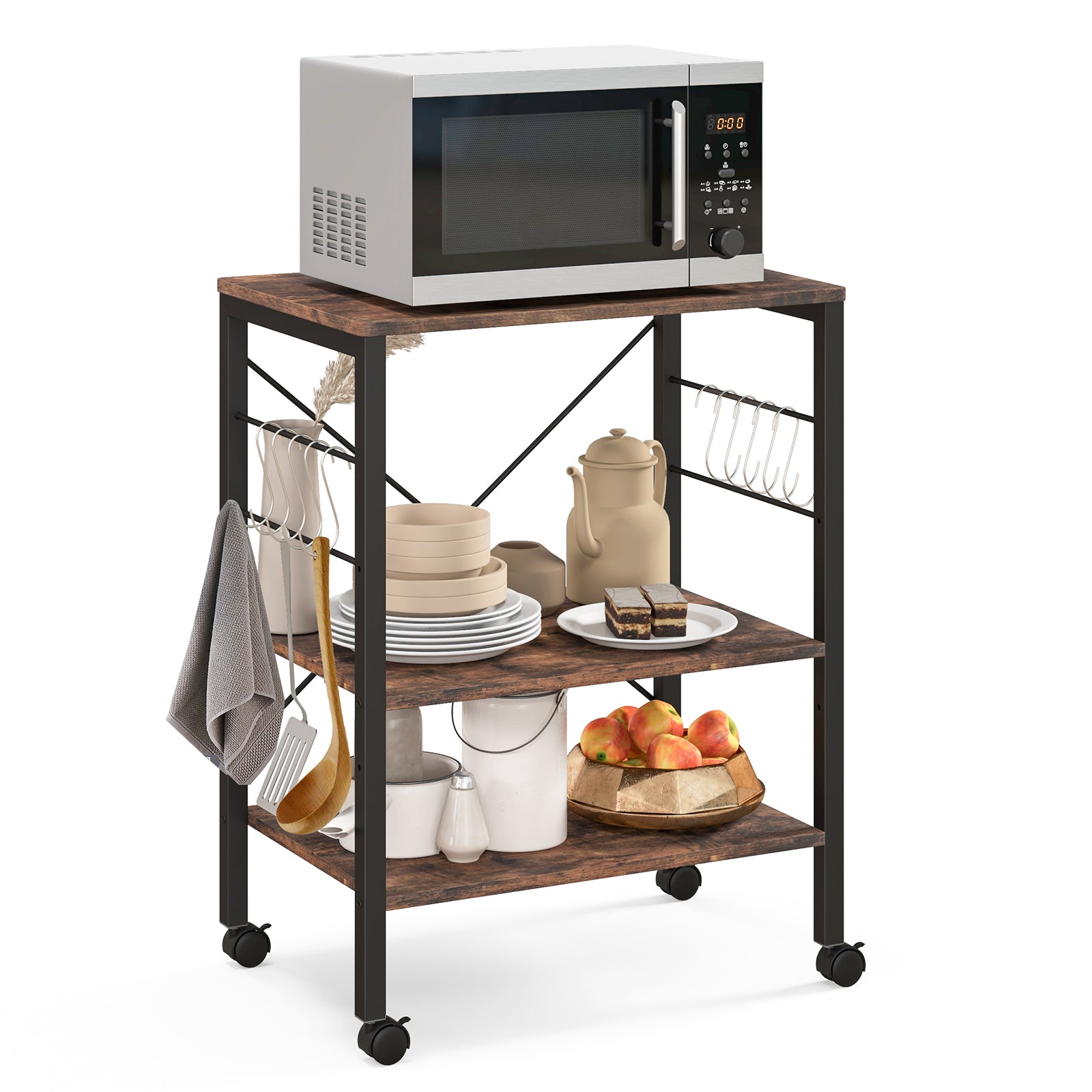 3-Tier Kitchen Baker's Rack Microwave Oven Storage Cart, Rustic Brown Baker's Racks at Gallery Canada