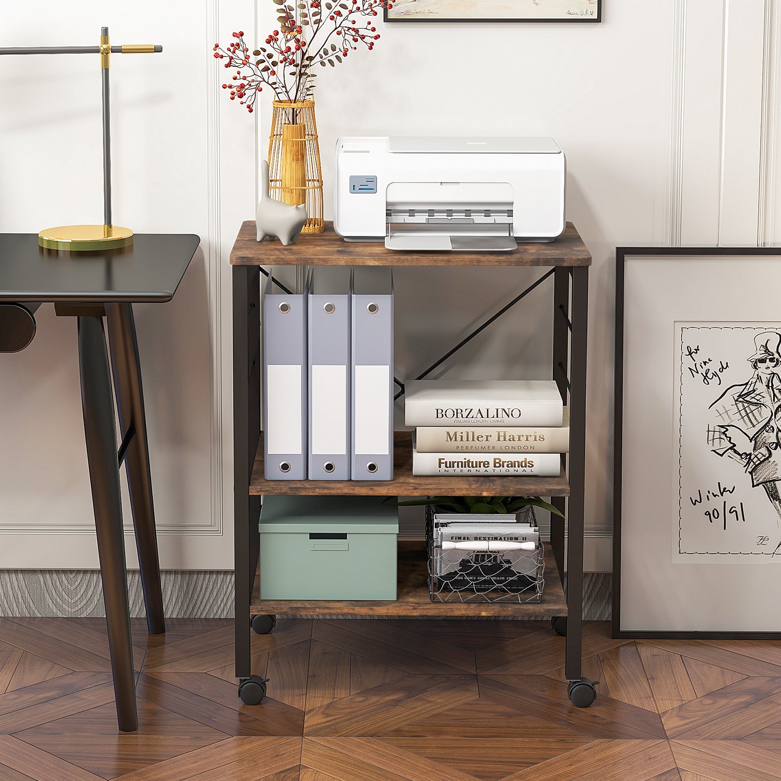 3-Tier Kitchen Baker's Rack Microwave Oven Storage Cart, Rustic Brown Baker's Racks at Gallery Canada