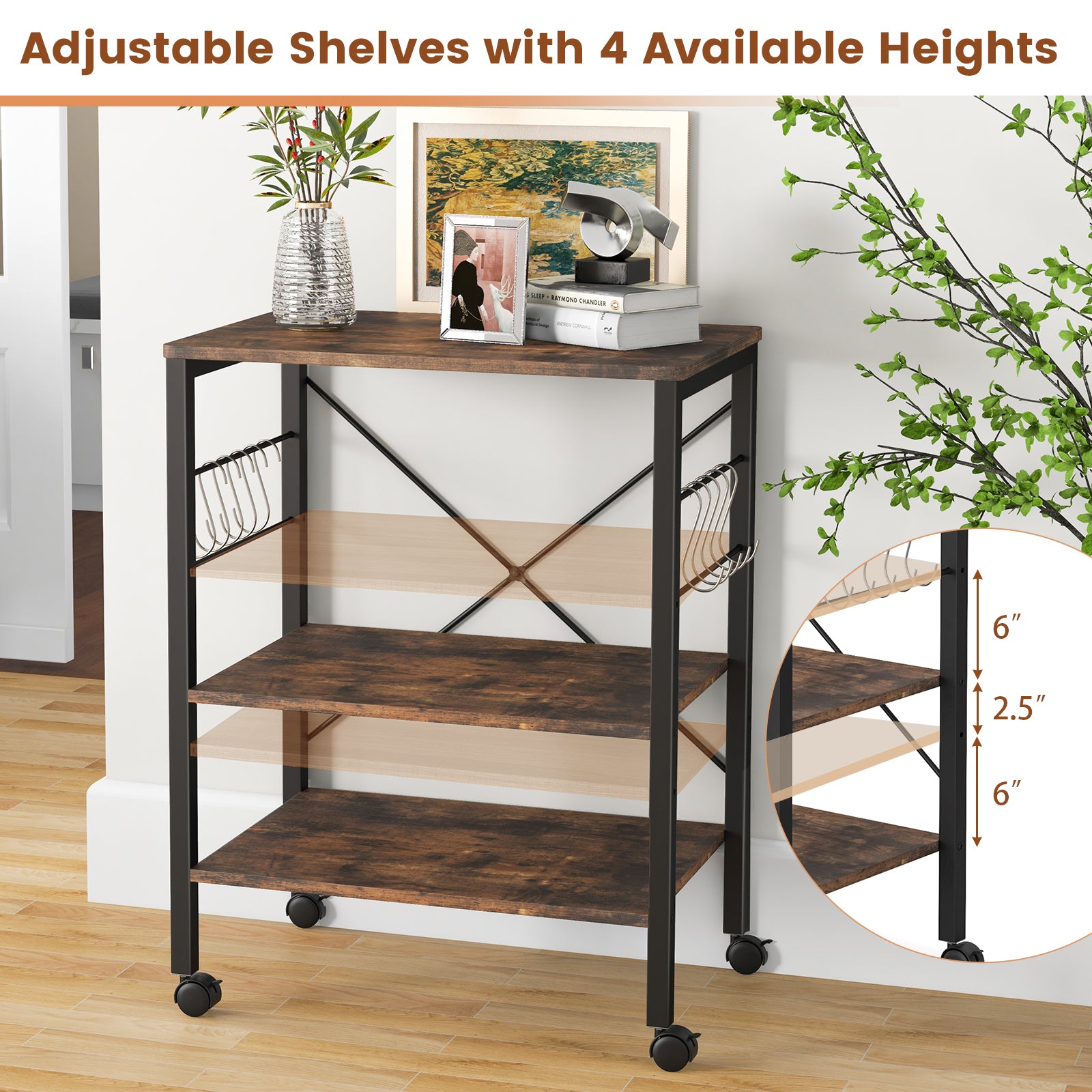 3-Tier Kitchen Baker's Rack Microwave Oven Storage Cart, Rustic Brown Baker's Racks at Gallery Canada
