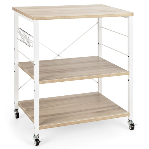 3-Tier Kitchen Bakers Rack Microwave Oven Storage Cart, Light Brown