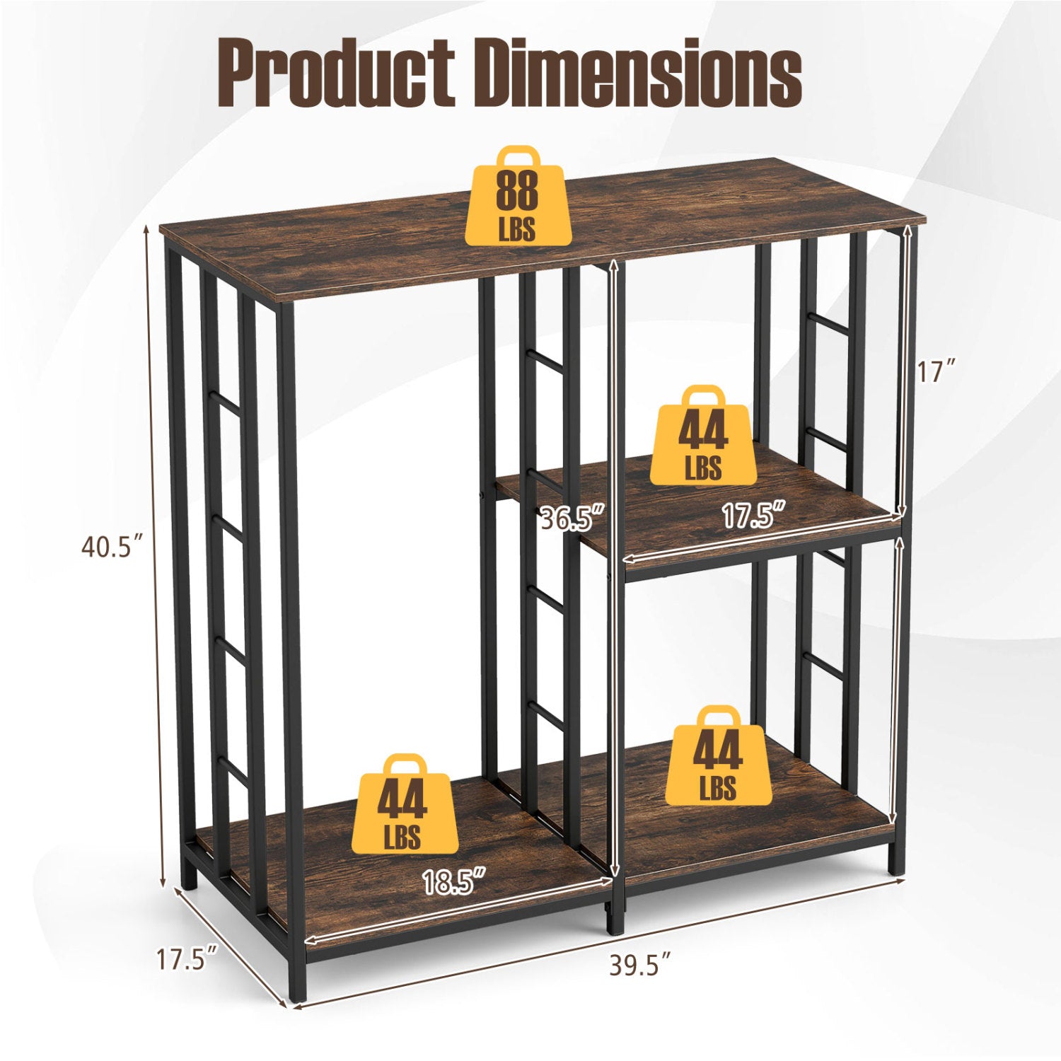 3-Tier Kitchen Baker's Rack with Open Shelves for Microwave and Oven, Rustic Brown Baker's Racks at Gallery Canada