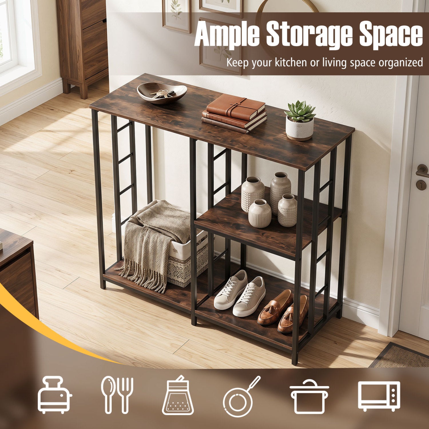 3-Tier Kitchen Baker's Rack with Open Shelves for Microwave and Oven, Rustic Brown Baker's Racks at Gallery Canada