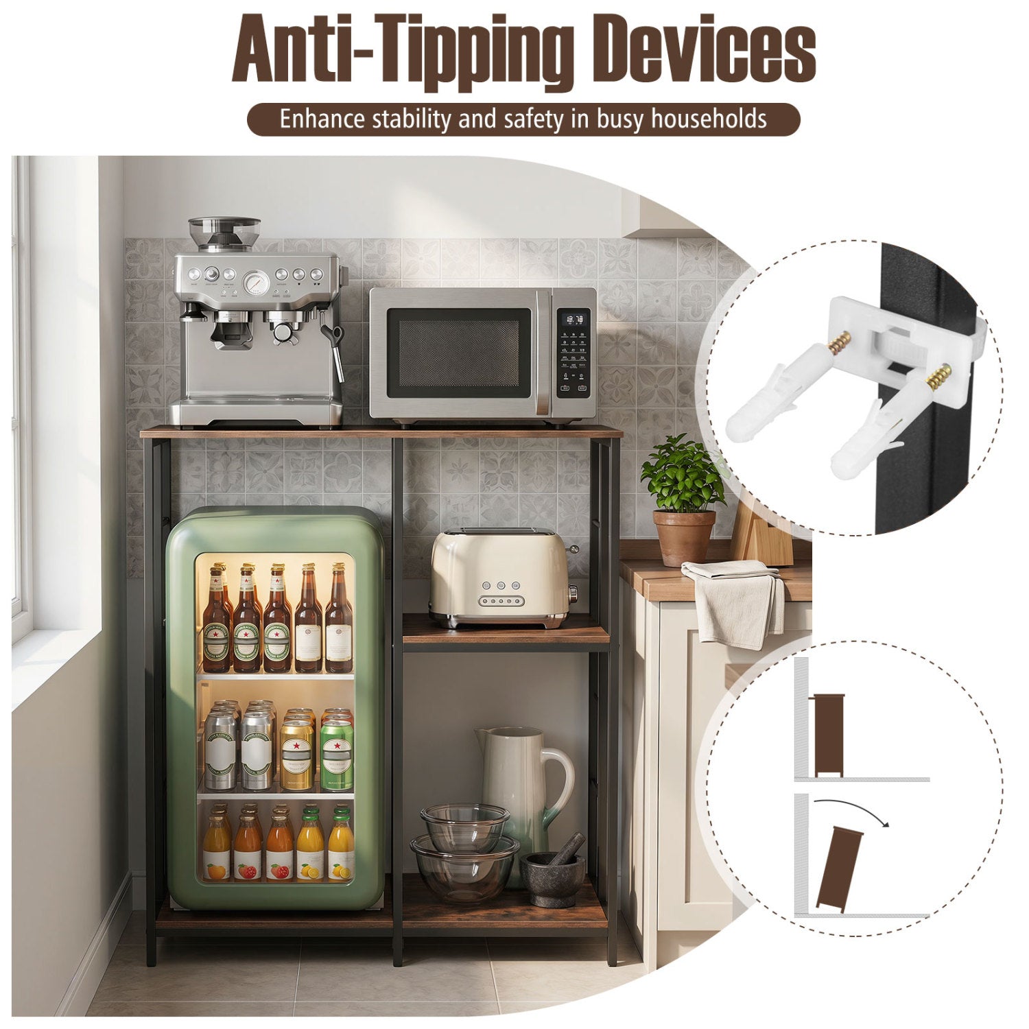 3-Tier Kitchen Baker's Rack with Open Shelves for Microwave and Oven, Rustic Brown Baker's Racks at Gallery Canada