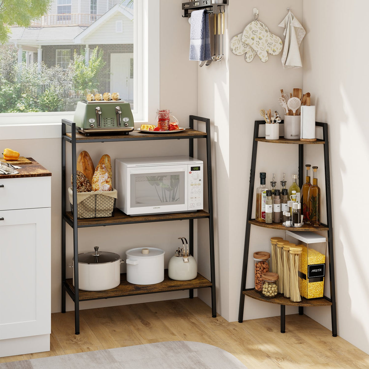 3-Tier Ladder & Corner Shelf Set, Rustic Brown Bookcases at Gallery Canada