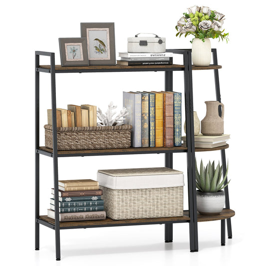 3-Tier Ladder & Corner Shelf Set, Rustic Brown Bookcases Rustic Brown at Gallery Canada