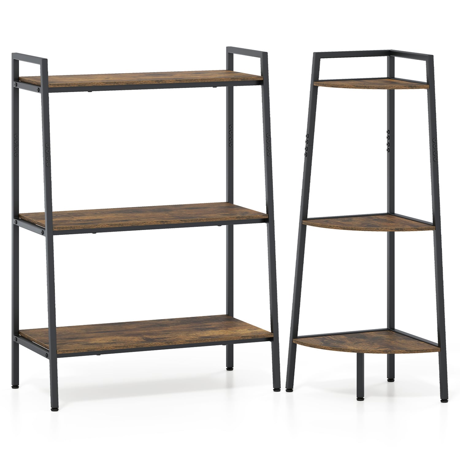 3-Tier Ladder & Corner Shelf Set, Rustic Brown Bookcases at Gallery Canada