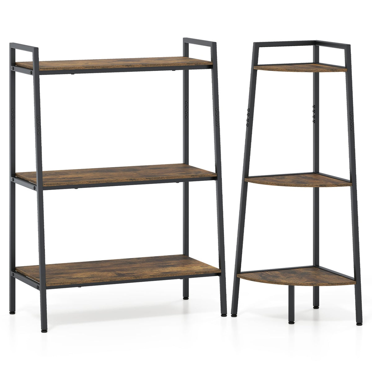 3-Tier Ladder & Corner Shelf Set, Rustic Brown Bookcases at Gallery Canada