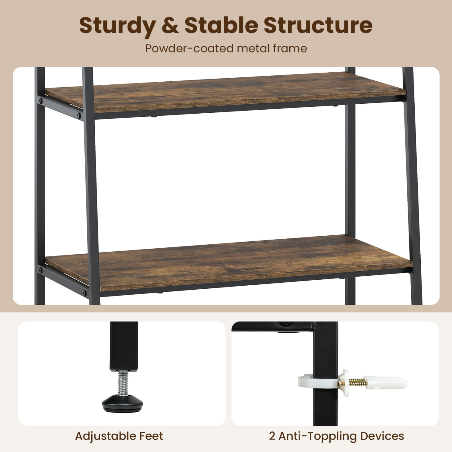3-Tier Ladder & Corner Shelf Set, Rustic Brown Bookcases at Gallery Canada