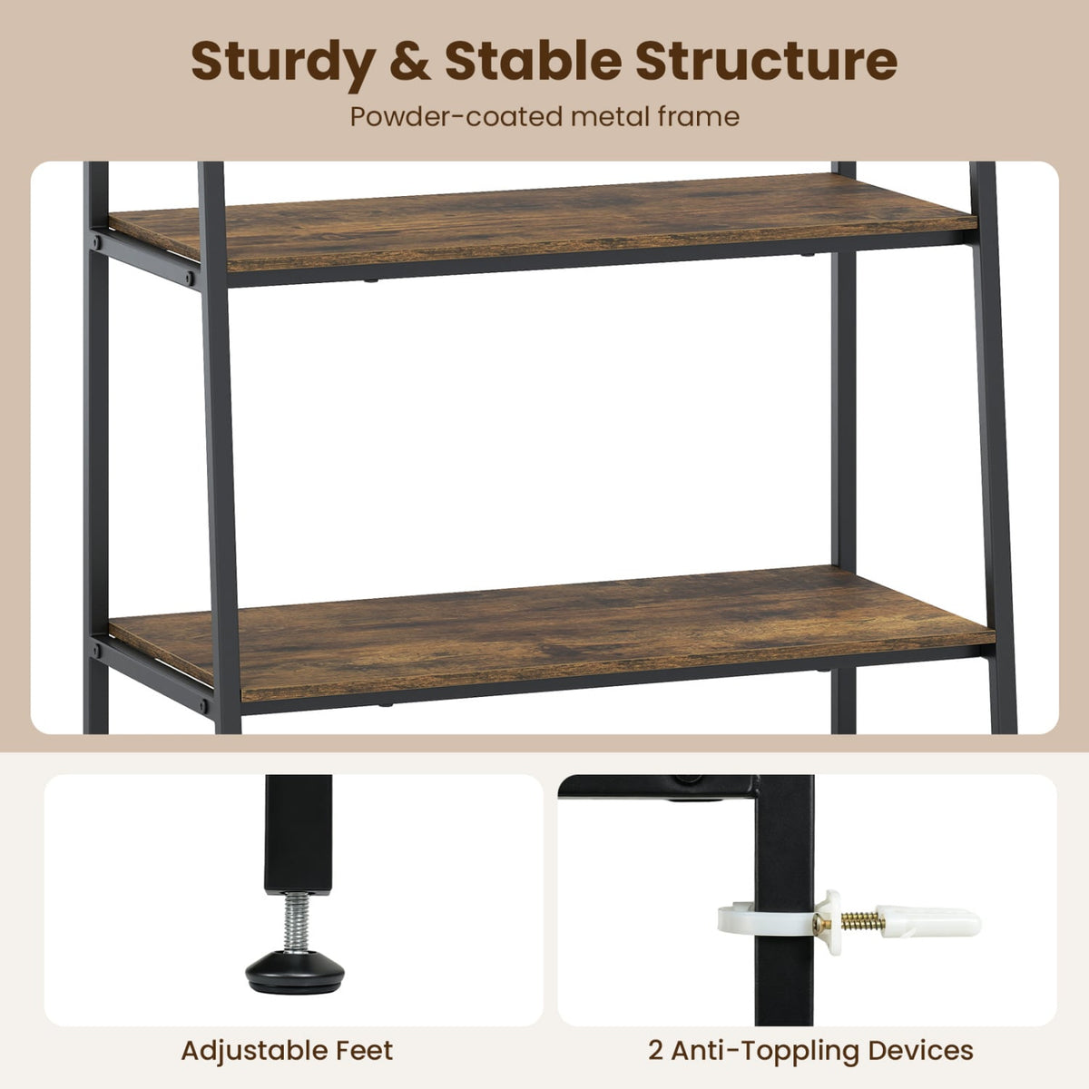 3-Tier Ladder & Corner Shelf Set, Rustic Brown Bookcases at Gallery Canada