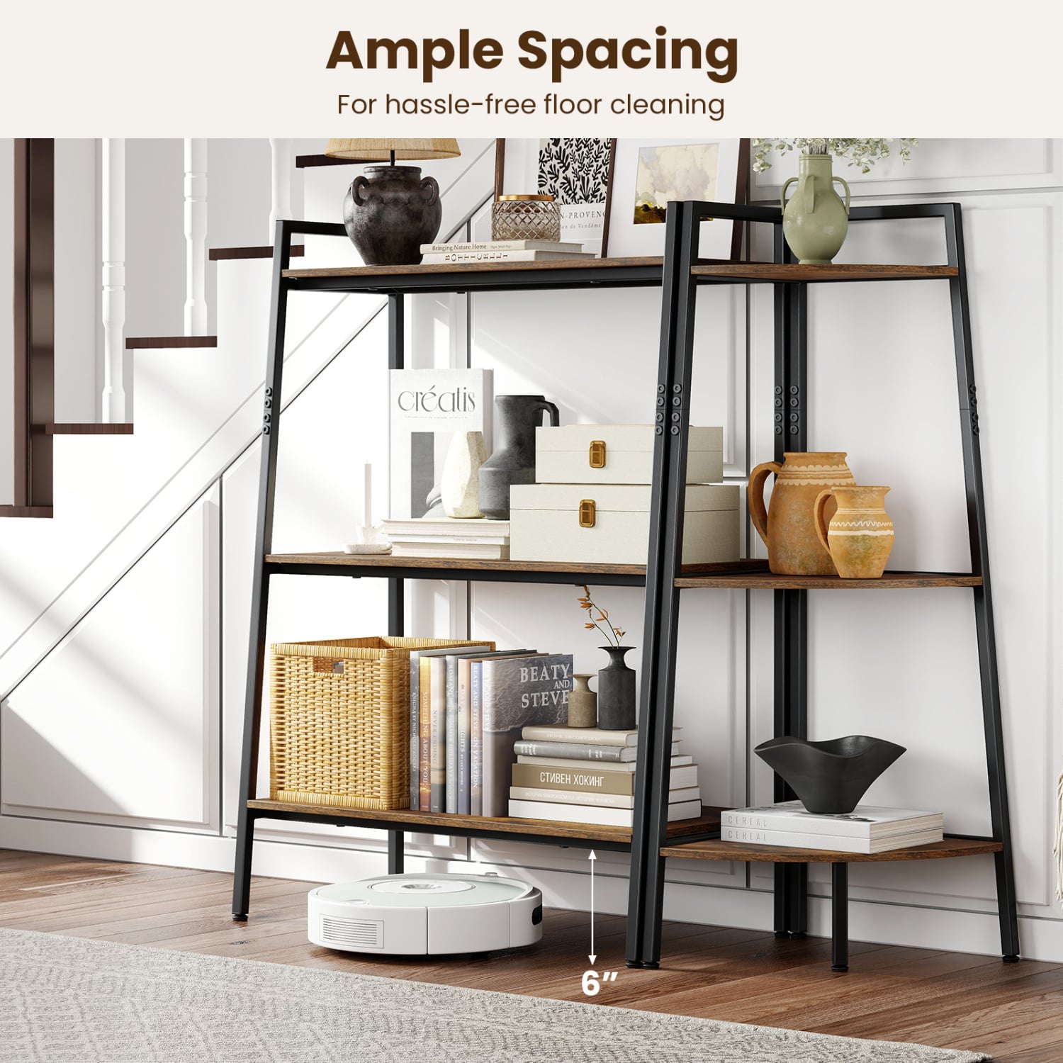 3-Tier Ladder & Corner Shelf Set, Rustic Brown Bookcases at Gallery Canada