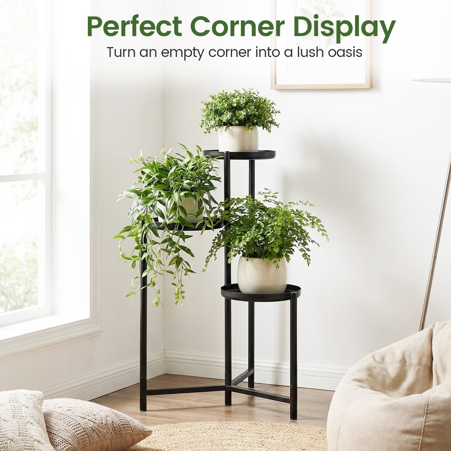 3-Tier Metal Plant Stand, Indoor Outdoor Tall Corner Flower Pot Holder Plant Stands at Gallery Canada