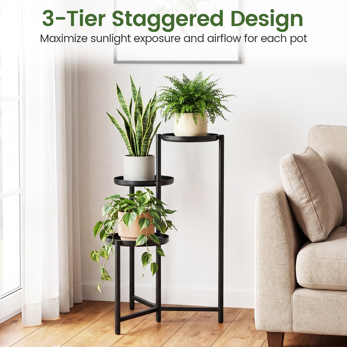 3-Tier Metal Plant Stand, Indoor Outdoor Tall Corner Flower Pot Holder Plant Stands at Gallery Canada