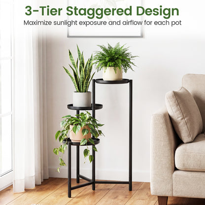 3-Tier Metal Plant Stand, Indoor Outdoor Tall Corner Flower Pot Holder Plant Stands at Gallery Canada