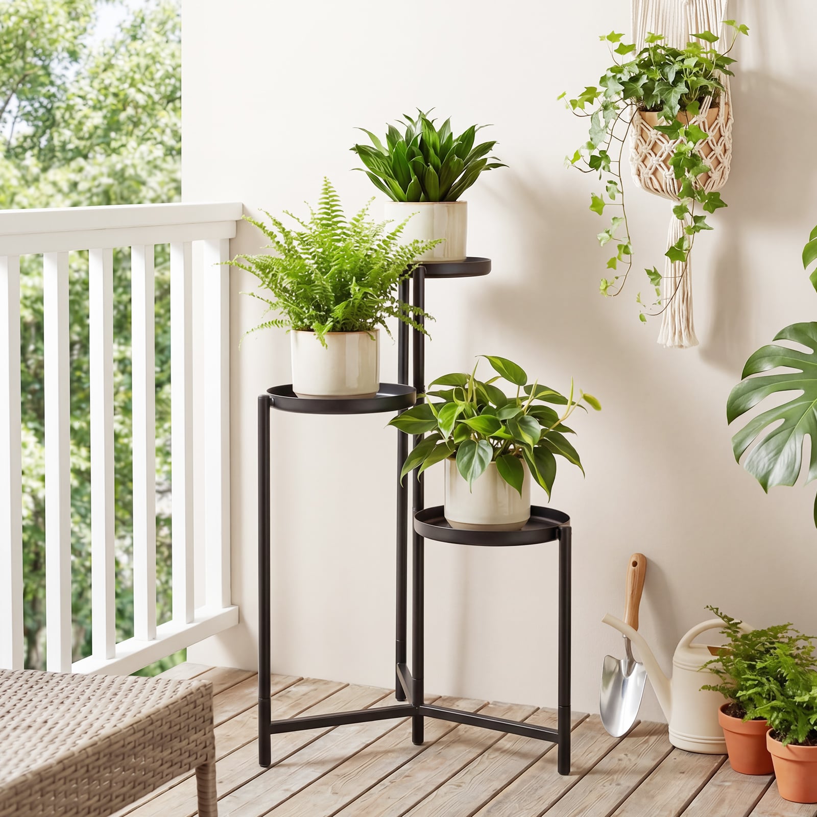 3-Tier Metal Plant Stand, Indoor Outdoor Tall Corner Flower Pot Holder Plant Stands at Gallery Canada