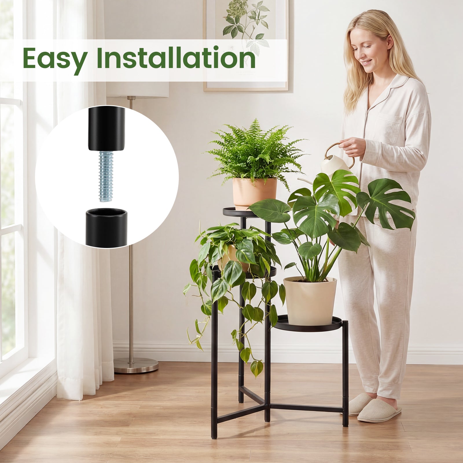 3-Tier Metal Plant Stand, Indoor Outdoor Tall Corner Flower Pot Holder Plant Stands at Gallery Canada