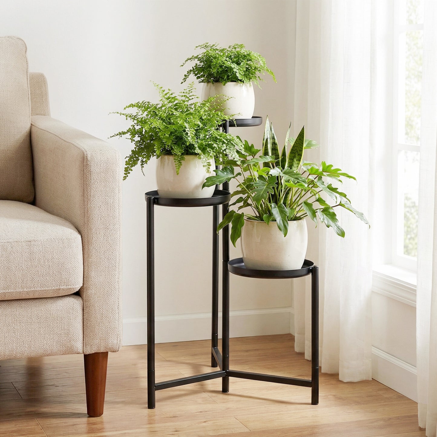 3-Tier Metal Plant Stand, Indoor Outdoor Tall Corner Flower Pot Holder Plant Stands at Gallery Canada