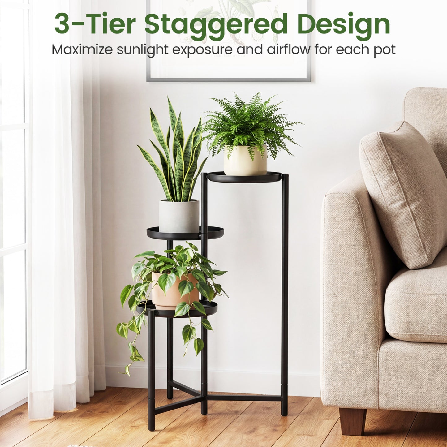 3-Tier Metal Plant Stand, Indoor Outdoor Tall Corner Flower Pot Holder Plant Stands at Gallery Canada