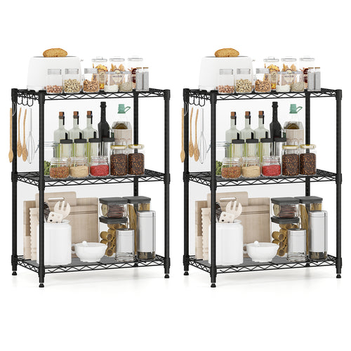 3-Tier Metal Shelving Unit, Set of 2, Black