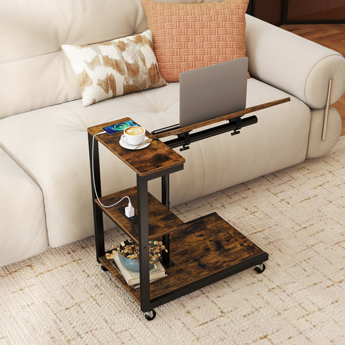3-Tier Mobile Couch Side Table With Tiltable Top