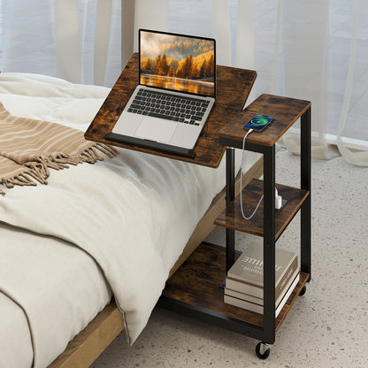3-Tier Mobile Couch Side Table With Tiltable Top