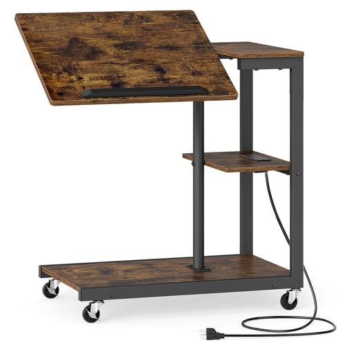 3-Tier Mobile Couch Side Table With Tiltable Top