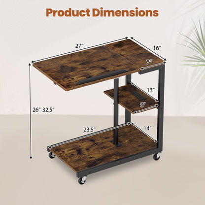 3-Tier Mobile Couch Side Table With Tiltable Top