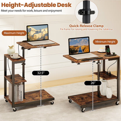 3-Tier Mobile Couch Side Table With Tiltable Top