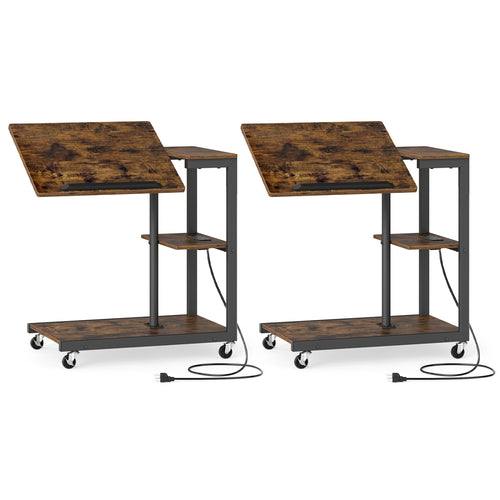 3-Tier Mobile Couch Side Table, Tilting Top, 2-Piece