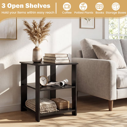 3-Tier Modern Nightstand Square Side Table with Open Storage Shelves, Black End & Side Tables at Gallery Canada