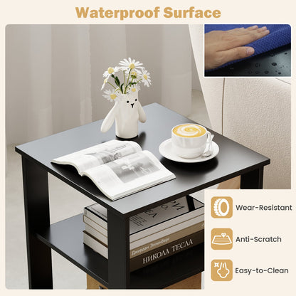 3-Tier Modern Nightstand Square Side Table with Open Storage Shelves, Black End & Side Tables at Gallery Canada