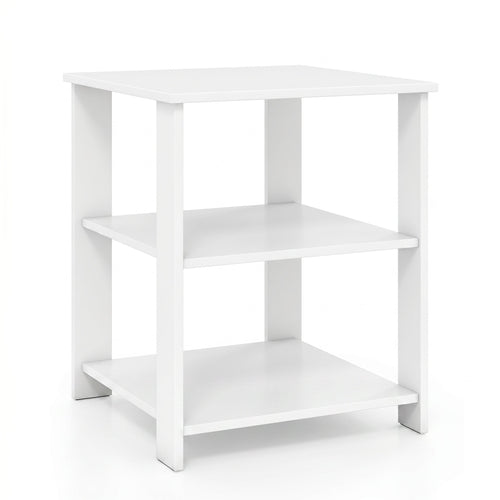 3-Tier Modern Nightstand Square Side Table with Open Storage Shelves, White