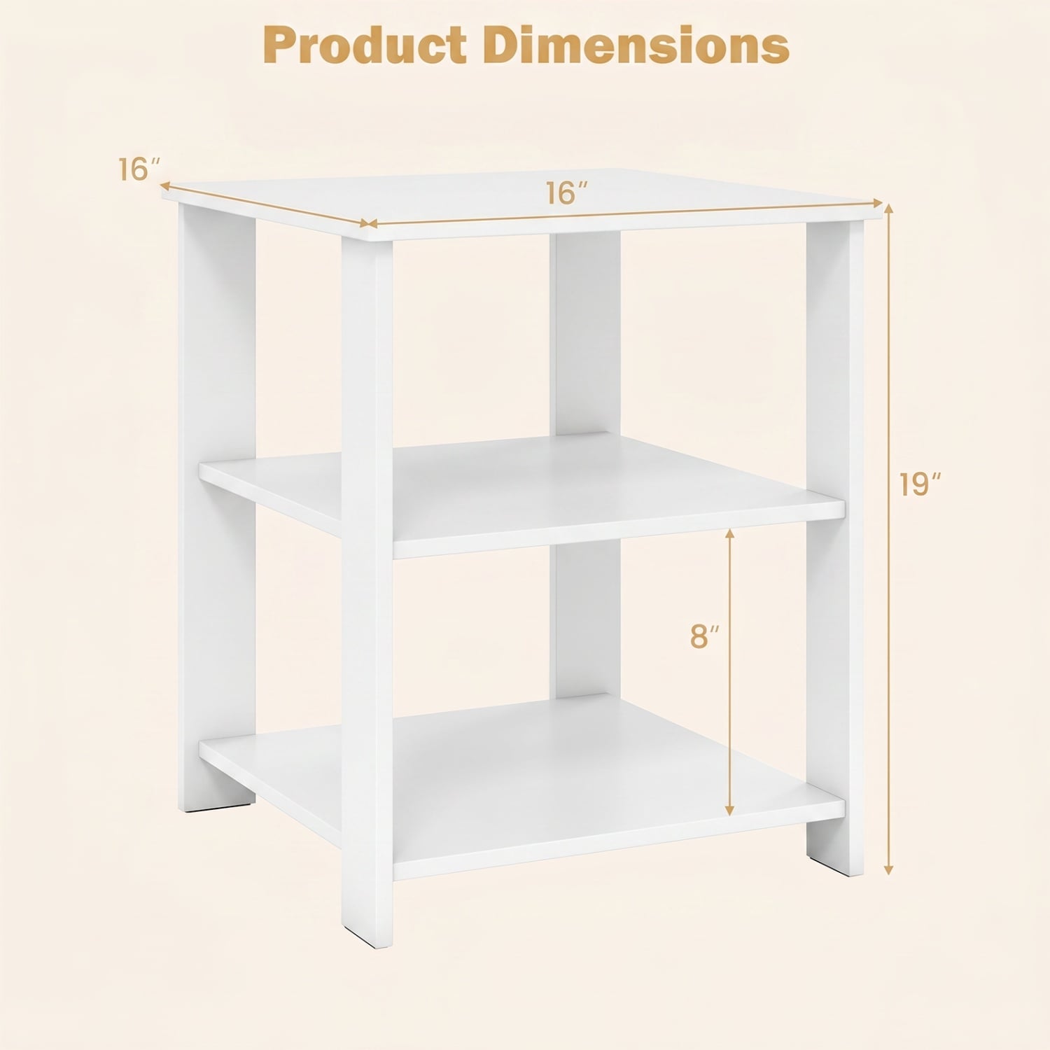 3-Tier Modern Nightstand Square Side Table with Open Storage Shelves, White End & Side Tables at Gallery Canada