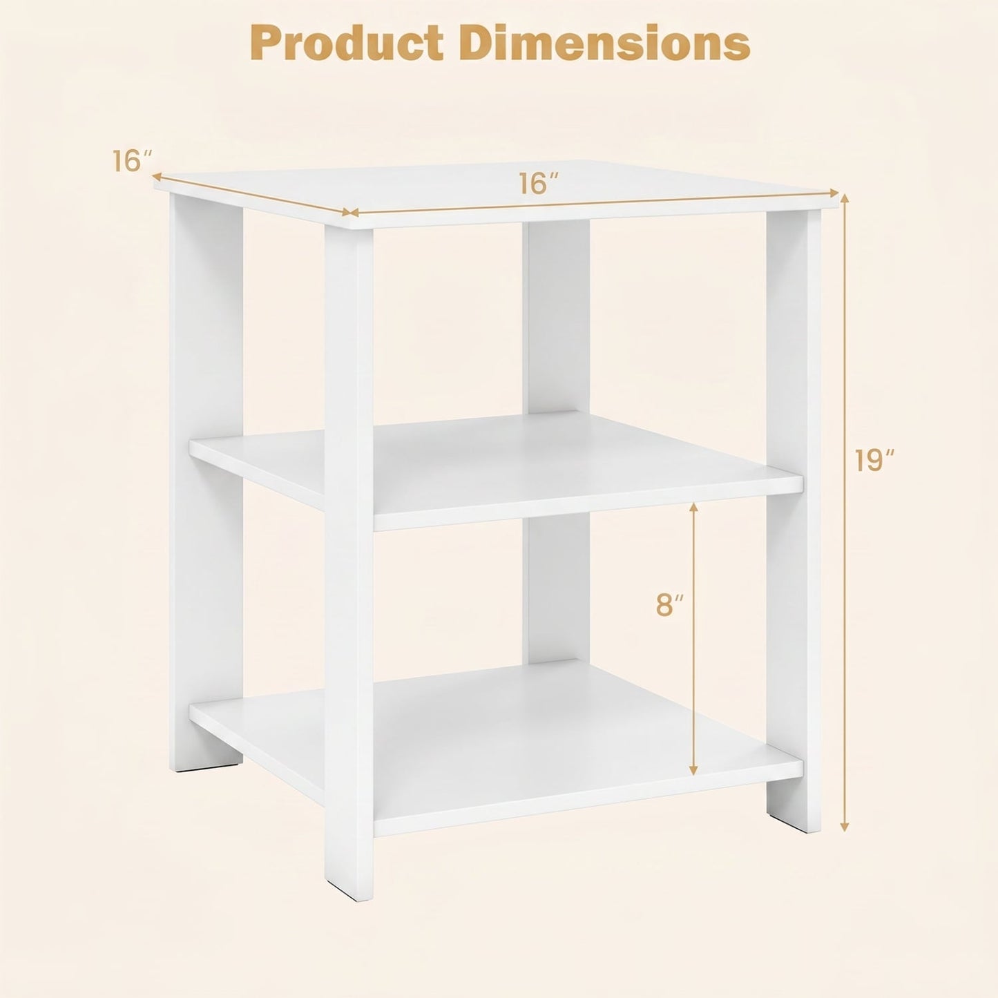 3-Tier Modern Nightstand Square Side Table with Open Storage Shelves, White End & Side Tables at Gallery Canada