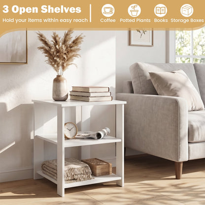 3-Tier Modern Nightstand Square Side Table with Open Storage Shelves, White End & Side Tables at Gallery Canada