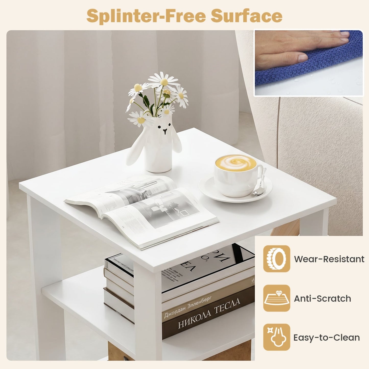 3-Tier Modern Nightstand Square Side Table with Open Storage Shelves, White End & Side Tables at Gallery Canada